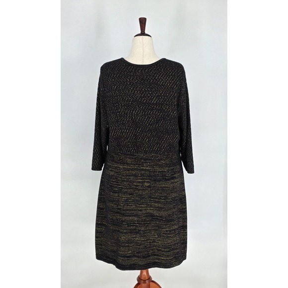 Lane Bryant Black Gold Metallic Faux Wrap Sweater Dress Soft Cotton Womens Sz 22 - Picture 6 of 10